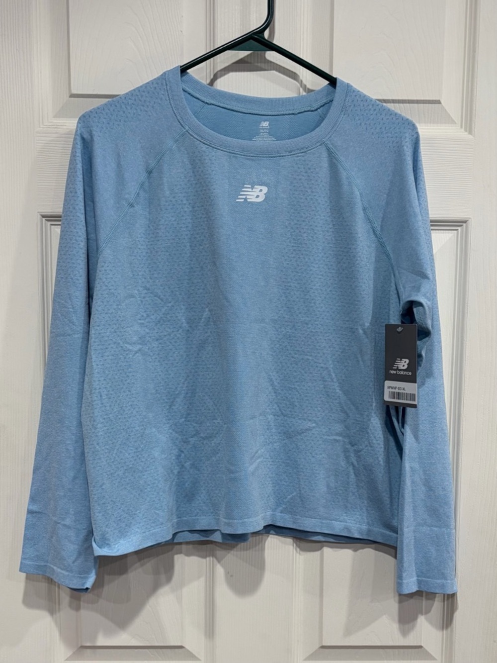 New Balance Womens' XL Mix Mesh T-Shirt Long Sleeve Chrome Blue NWT Stretch